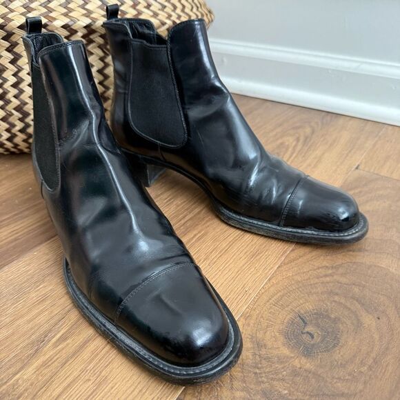 Prada Black Leather Cap Toe Chelsea Boots 39 9 - Picture 1 of 11